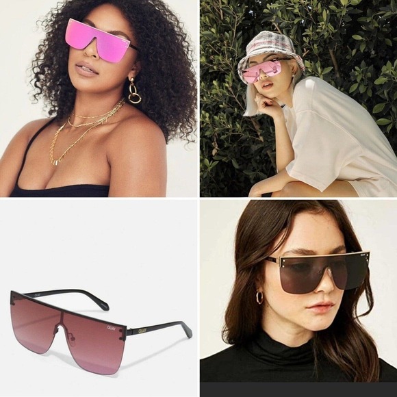 Quay Australia Blocked Oversized Shield Sunglasses Rimless Black Berry P… - Picture 3 of 11